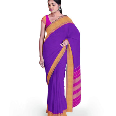 Purple Handloom Kanchipuram Silk Saree With Checks-Purple