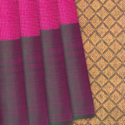 Pink Handloom Kanchipuram Silk Saree With Dotted Checks-Pink
