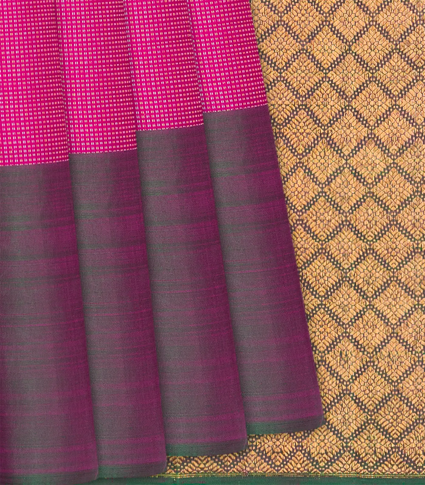 Pink Handloom Kanchipuram Silk Saree With Dotted Checks-Pink