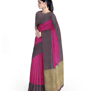 Pink Handloom Kanchipuram Silk Saree With Dotted Checks-Pink