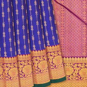 Blue Handloom Kanchipuram Silk Saree With Mango Motifs-Blue