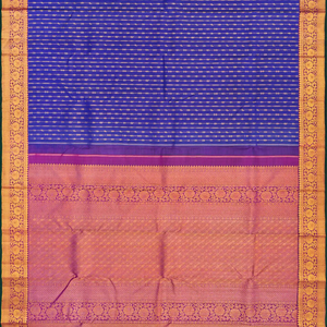 Blue Handloom Kanchipuram Silk Saree With Mango Motifs-Blue