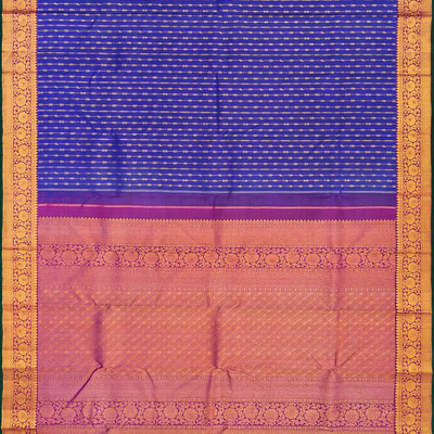 Blue Handloom Kanchipuram Silk Saree With Mango Motifs-Blue