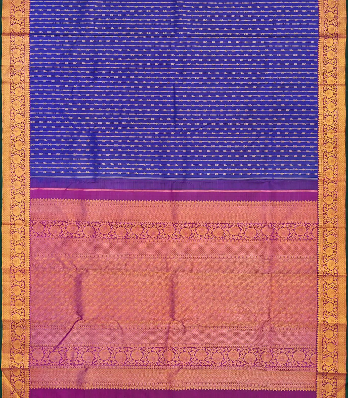 Blue Handloom Kanchipuram Silk Saree With Mango Motifs-Blue