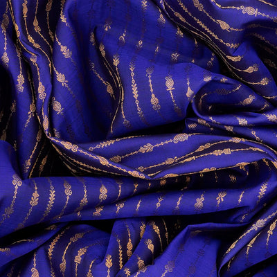 Blue Handloom Kanchipuram Silk Saree With Mango Motifs-Blue