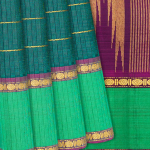 Sea Green Handloom Kanchipuram Payadi Silk Saree With Checks-Sea Green