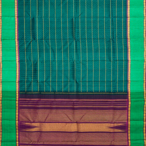 Sea Green Handloom Kanchipuram Payadi Silk Saree With Checks-Sea Green