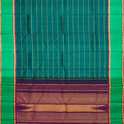 Sea Green Handloom Kanchipuram Payadi Silk Saree With Checks-Sea Green
