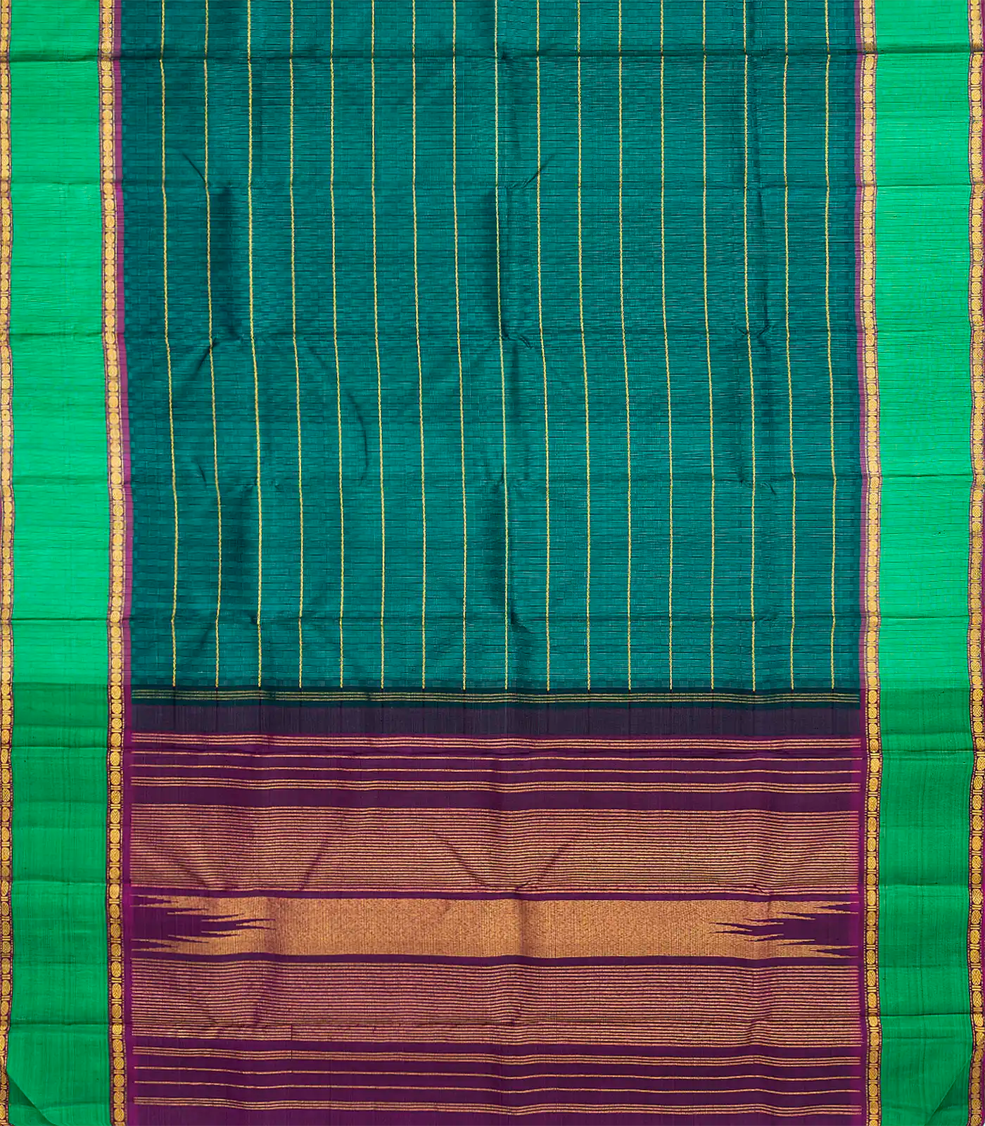 Sea Green Handloom Kanchipuram Payadi Silk Saree With Checks-Sea Green