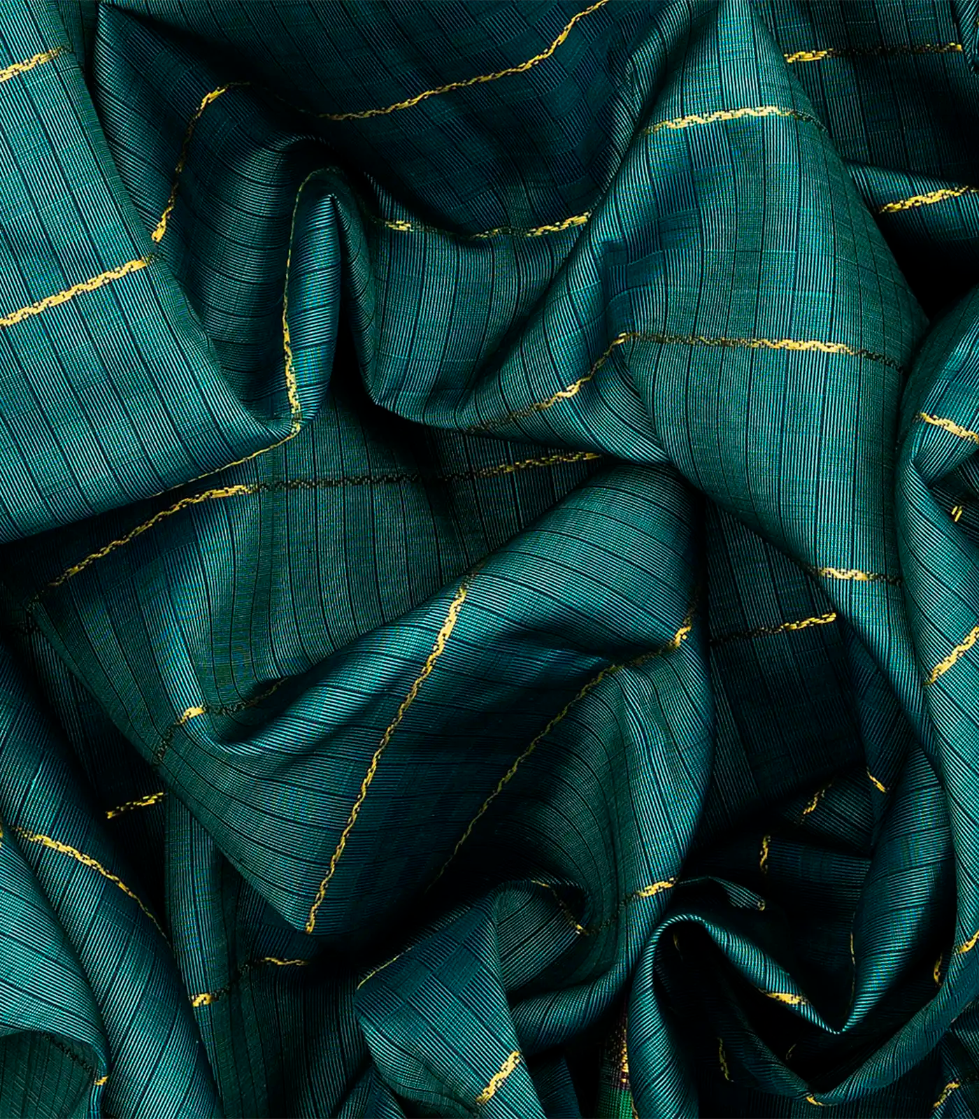 Sea Green Handloom Kanchipuram Payadi Silk Saree With Checks-Sea Green