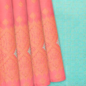 Dusty Pink Handloom Kanchipuram Silk Saree With Geometric Floral Motifs-Dusty Pink