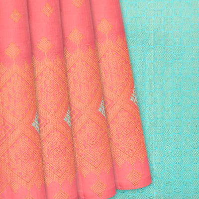 Dusty Pink Handloom Kanchipuram Silk Saree With Geometric Floral Motifs-Dusty Pink