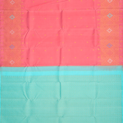 Dusty Pink Handloom Kanchipuram Silk Saree With Geometric Floral Motifs-Dusty Pink