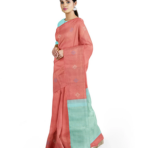 Dusty Pink Handloom Kanchipuram Silk Saree With Geometric Floral Motifs-Dusty Pink