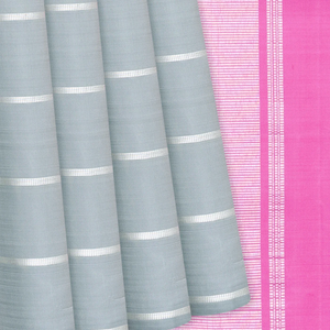 Shadow Green Handloom Kanchipuram Silk Saree With Stripes-Shadow Green