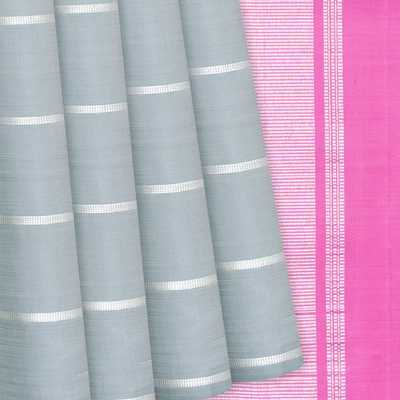 Shadow Green Handloom Kanchipuram Silk Saree With Stripes-Shadow Green