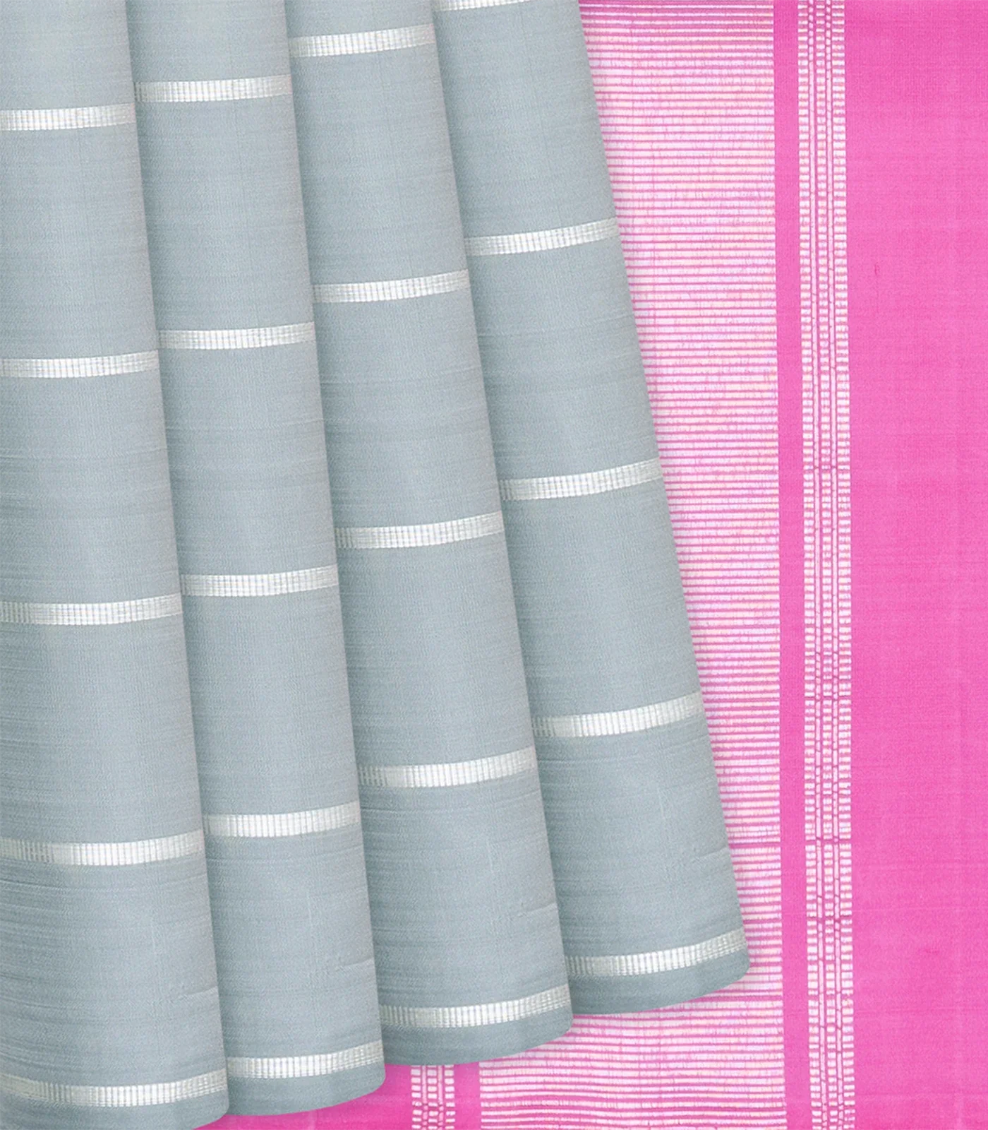 Shadow Green Handloom Kanchipuram Silk Saree With Stripes-Shadow Green