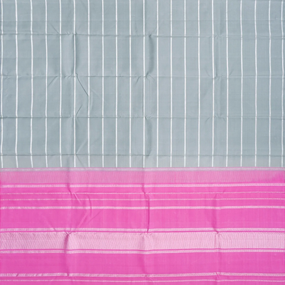 Shadow Green Handloom Kanchipuram Silk Saree With Stripes-Shadow Green