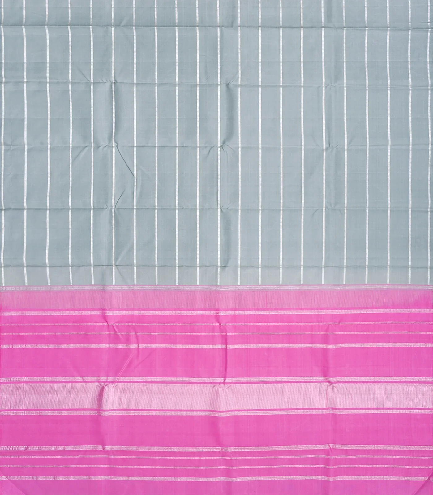 Shadow Green Handloom Kanchipuram Silk Saree With Stripes-Shadow Green