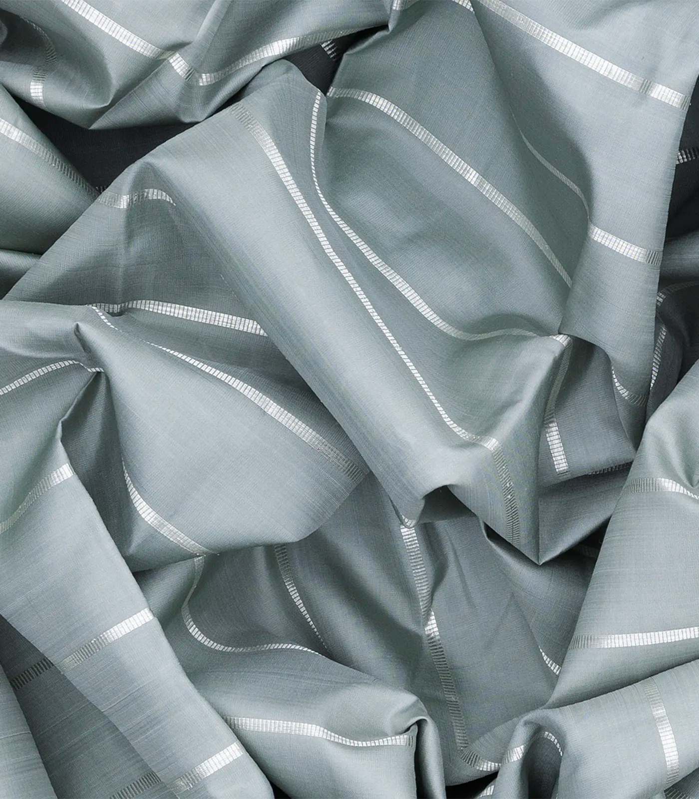 Shadow Green Handloom Kanchipuram Silk Saree With Stripes-Shadow Green