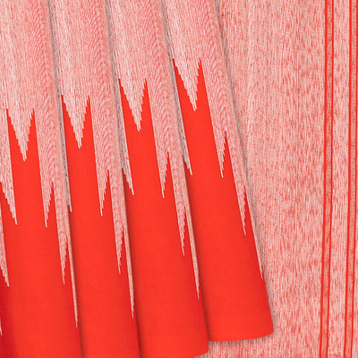 Red Handloom Kanchipuram Korvai Silk Saree With Temple Border-Red