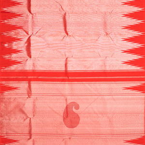 Red Handloom Kanchipuram Korvai Silk Saree With Temple Border-Red