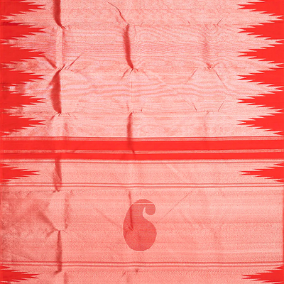 Red Handloom Kanchipuram Korvai Silk Saree With Temple Border-Red