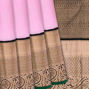 Baby Pink Handloom Kanchipuram Korvai Silk Saree With Stripes-Baby Pink