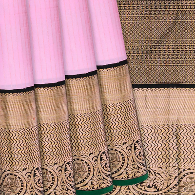 Baby Pink Handloom Kanchipuram Korvai Silk Saree With Stripes-Baby Pink