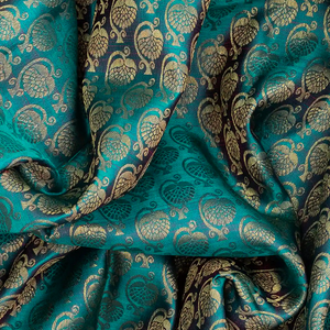 Cyan Handloom Kanchipuram Korvai Silk Saree With Floral Motifs-Cyan