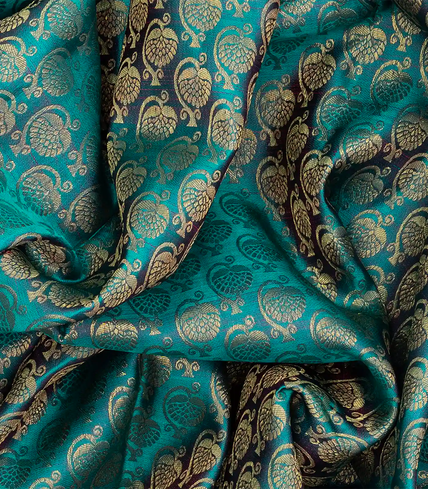 Cyan Handloom Kanchipuram Korvai Silk Saree With Floral Motifs-Cyan