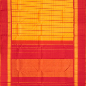 Yellow Handloom Kanchipuram Korvai Silk Saree With Checks-Yellow