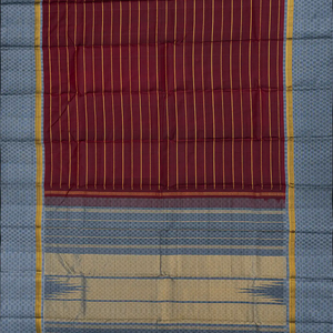 Maroon Handloom Kanchipuram Silk Saree With Stripes-Maroon