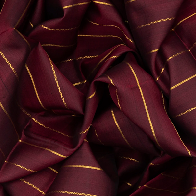 Maroon Handloom Kanchipuram Silk Saree With Stripes-Maroon