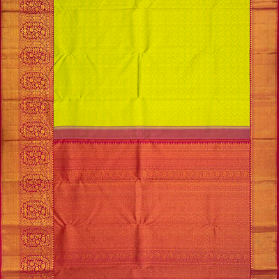 Green Handloom Kanchipuram Korvai Silk Saree With Floral Motifs-Green