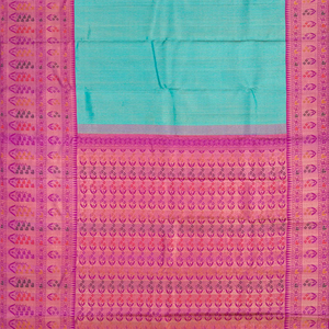 Turquoise Handloom Kanchipuram Korvai Silk Saree With Dotted Motifs-Turquoise