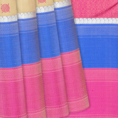 Beige Handloom Kanchipuram Silk Saree With Diamond Motifs-Beige
