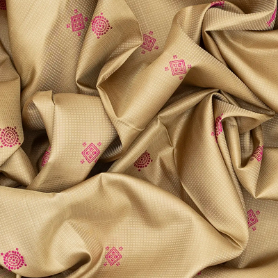 Beige Handloom Kanchipuram Silk Saree With Diamond Motifs-Beige