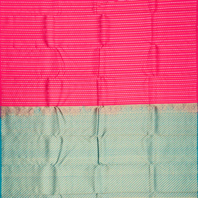 Pink Handloom Kanchipuram Silk Saree With Diamond Stripes-Pink