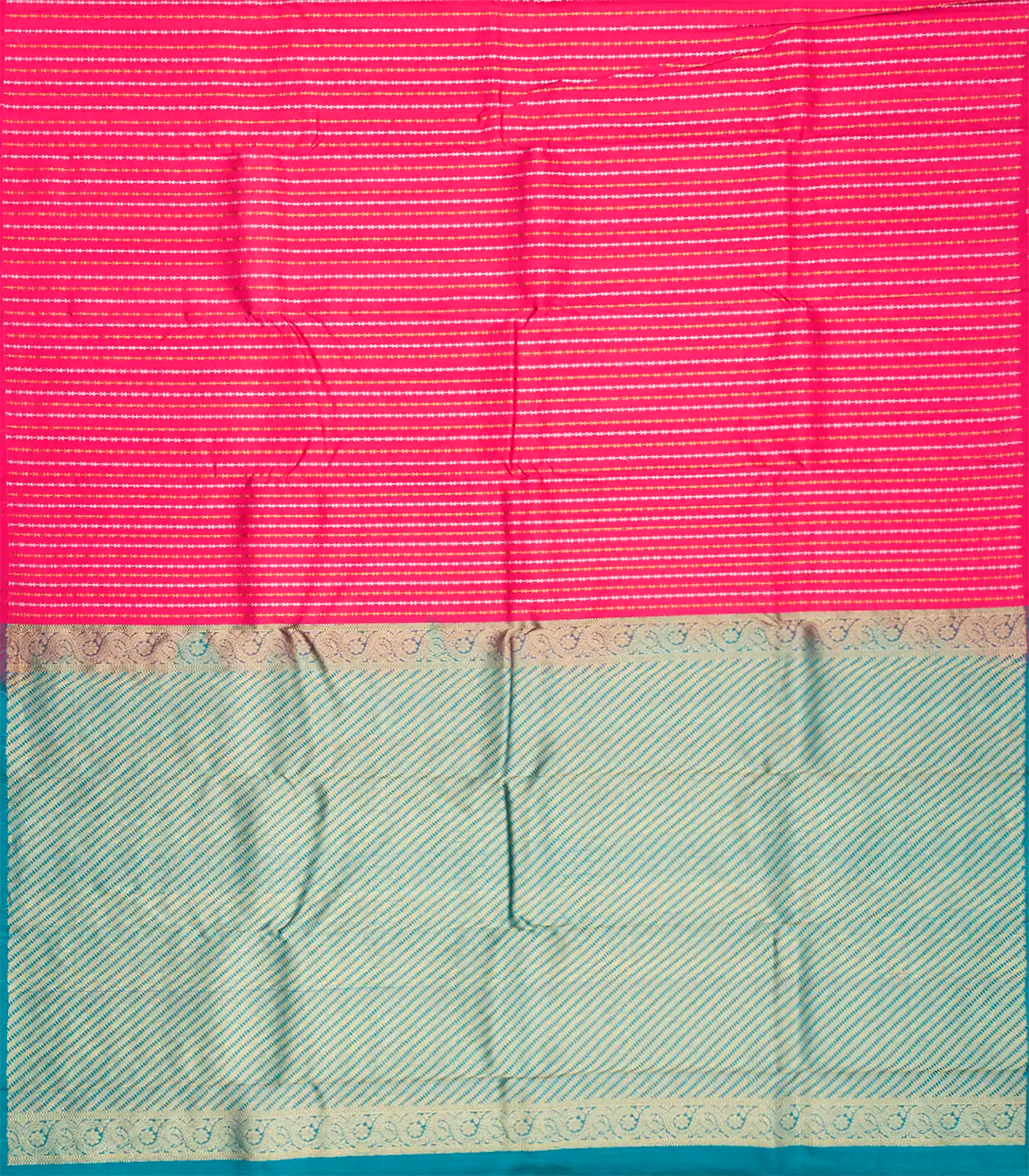 Pink Handloom Kanchipuram Silk Saree With Diamond Stripes-Pink