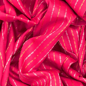 Pink Handloom Kanchipuram Silk Saree With Diamond Stripes-Pink