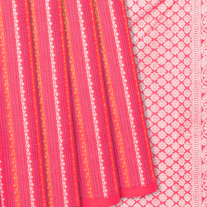 Peach Handloom Kanchipuram Silk Saree With Floral Stripes-Peach