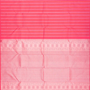 Peach Handloom Kanchipuram Silk Saree With Floral Stripes-Peach