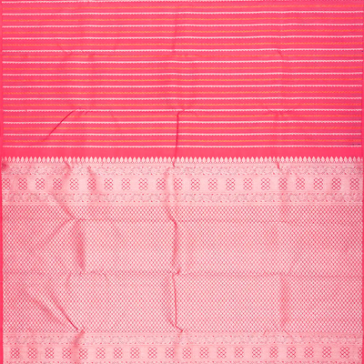 Peach Handloom Kanchipuram Silk Saree With Floral Stripes-Peach