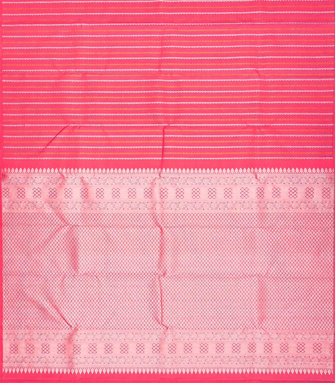 Peach Handloom Kanchipuram Silk Saree With Floral Stripes-Peach