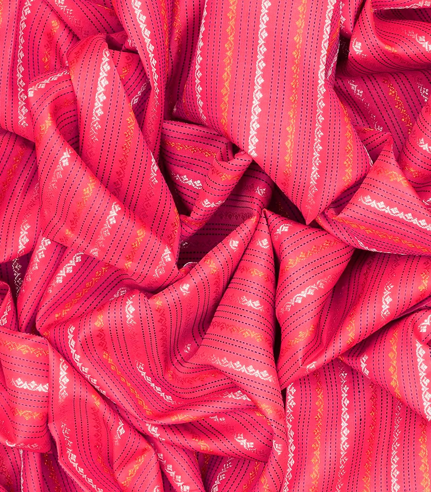 Peach Handloom Kanchipuram Silk Saree With Floral Stripes-Peach