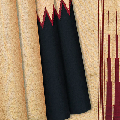 Black Handloom Kanchipuram Silk Saree With Rising Border-Black