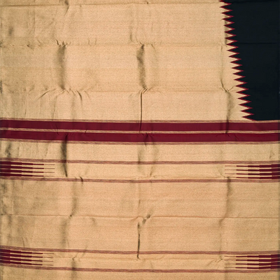 Black Handloom Kanchipuram Silk Saree With Rising Border-Black