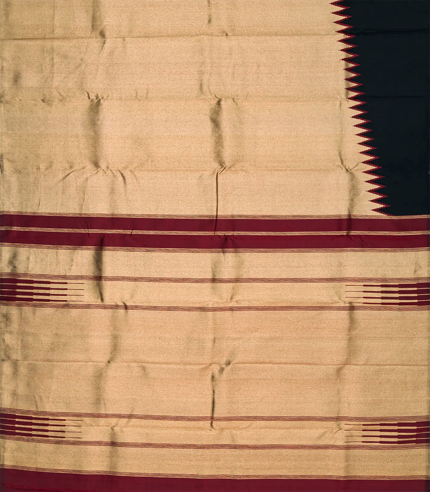 Black Handloom Kanchipuram Silk Saree With Rising Border-Black