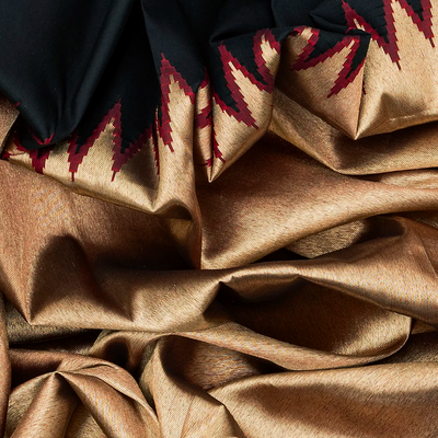 Black Handloom Kanchipuram Silk Saree With Rising Border-Black